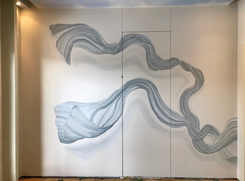 flying drapes mural