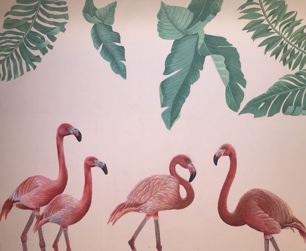 flamingo chinoiserie mural