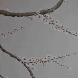 A painting depicting a flowering tree in a chinoiserie style, highlighting London's unique artistic influences.